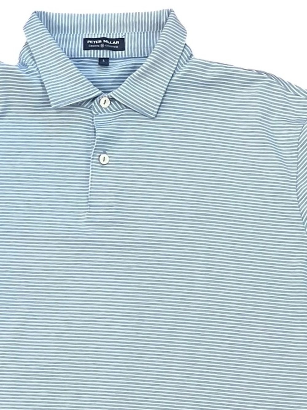 Peter Millar Crown Crafted Performance Polo L Blue Stripe Stretch Golf Shirt
